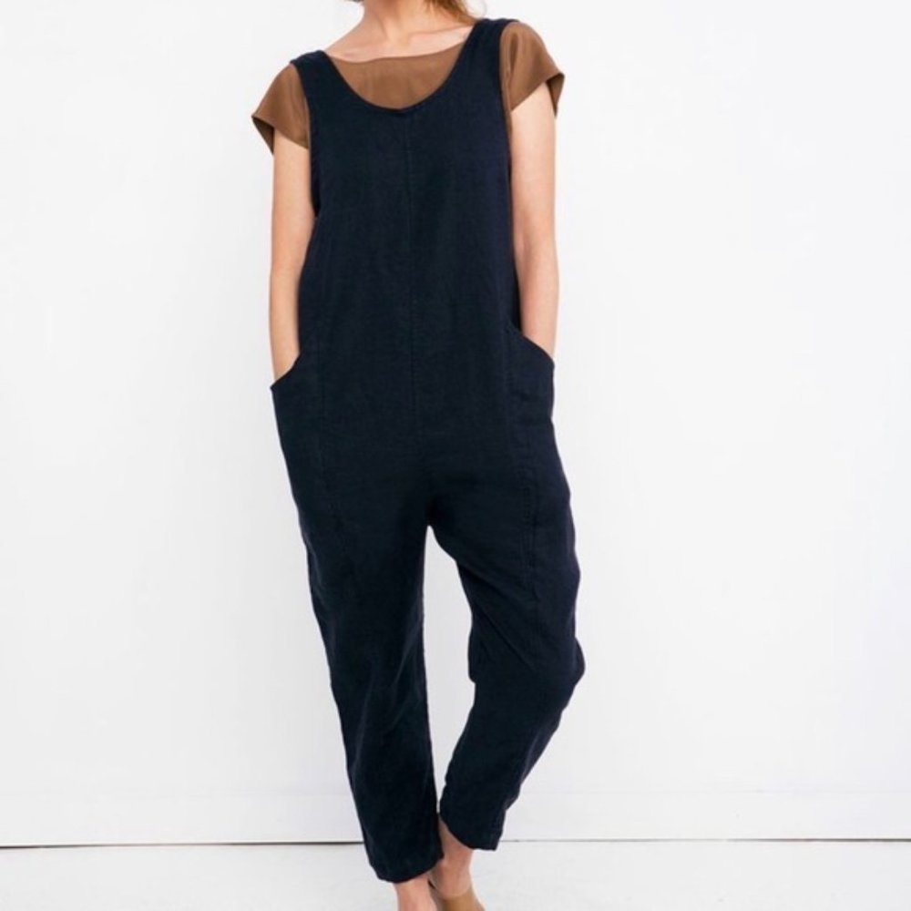 Elizabeth Suzann Clyde Linen Jumpsuit Size M-R in Navy